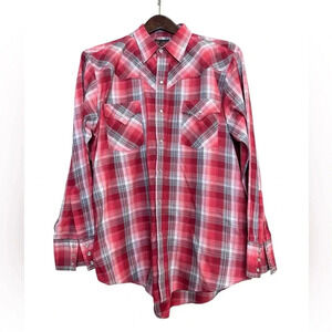 Plains Western Wear Long-Sleeve Red Plaid Size Large with Pearl Snaps